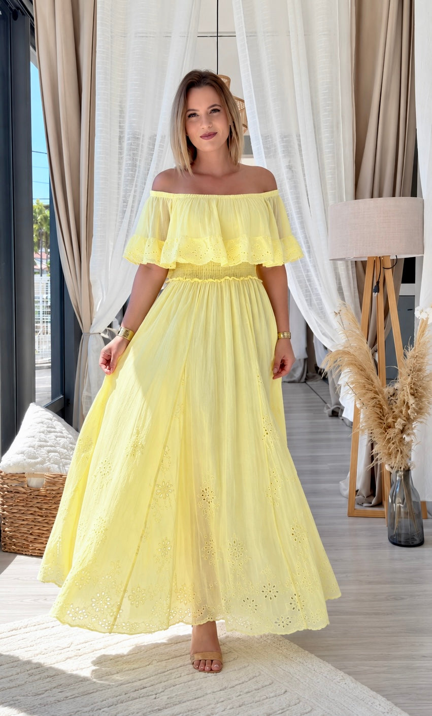 Robe off shoulder jaune