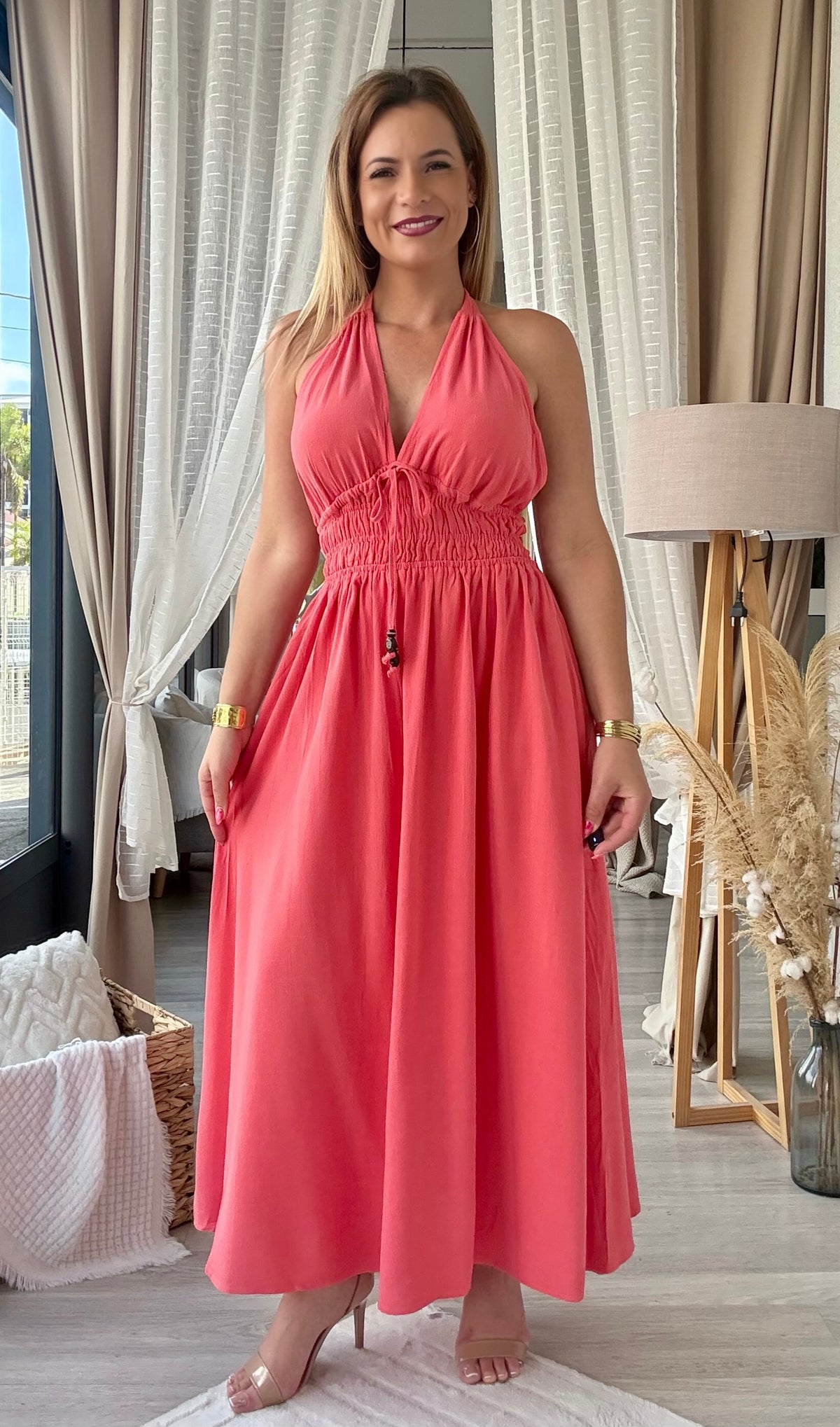 Robe dos nu corail