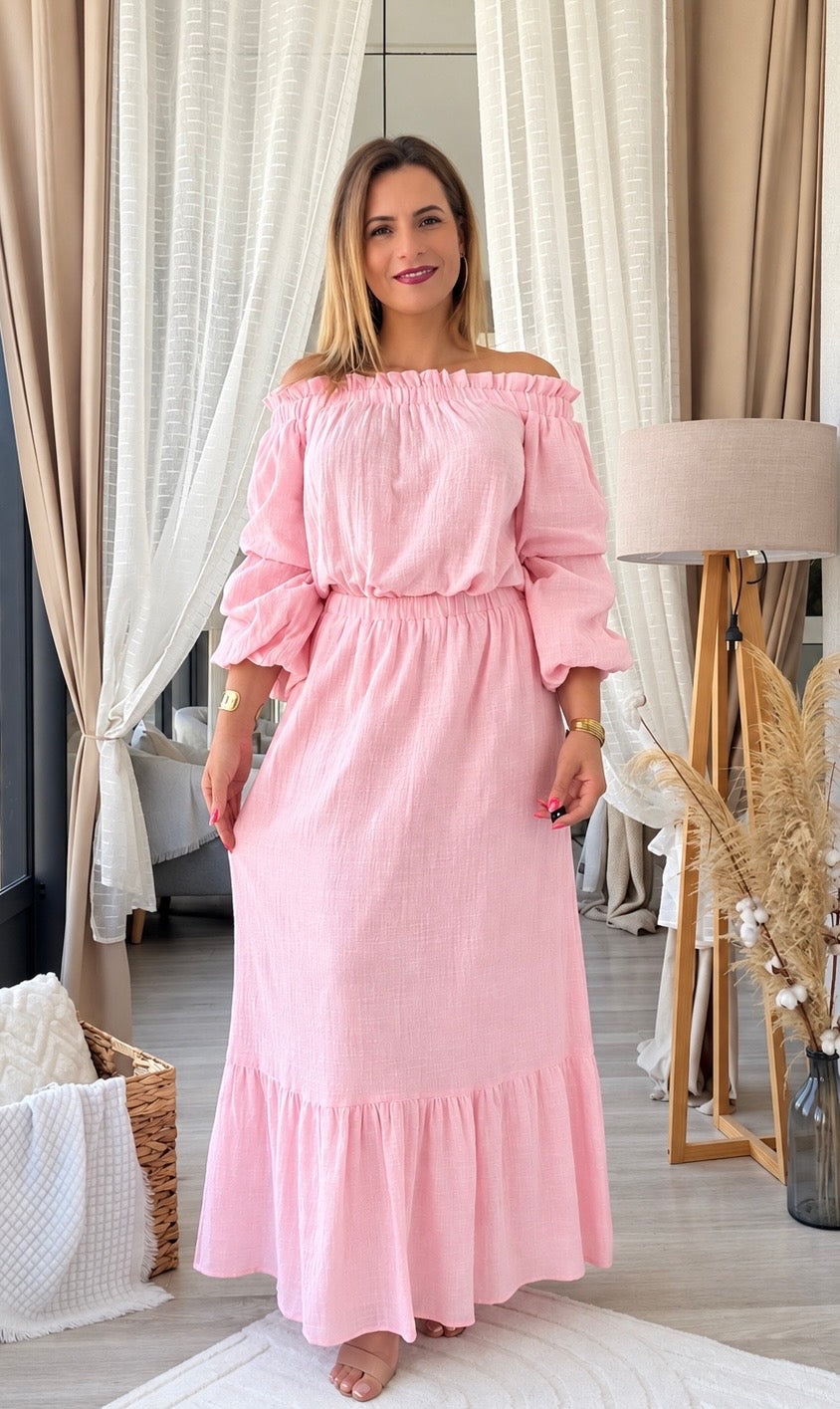 Ensemble jupe lin rose