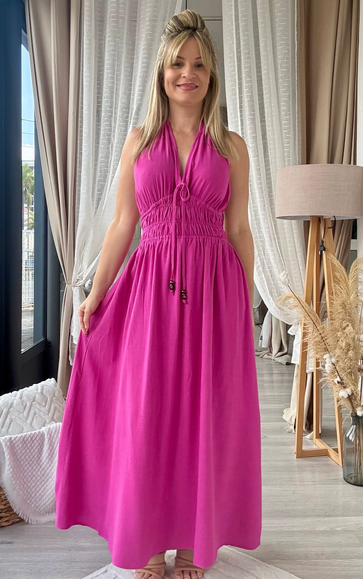 Robe dos nu fushia