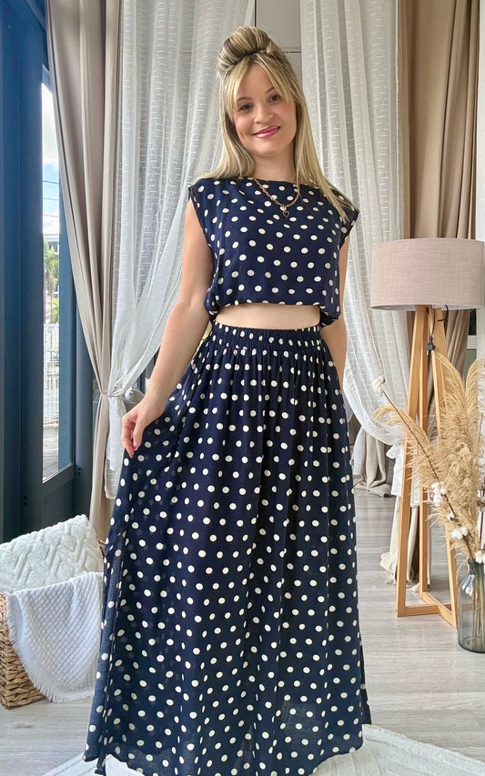 Ensemble jupe à pois marine