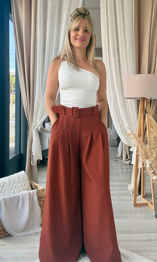 Pantalon ceinture terracotta