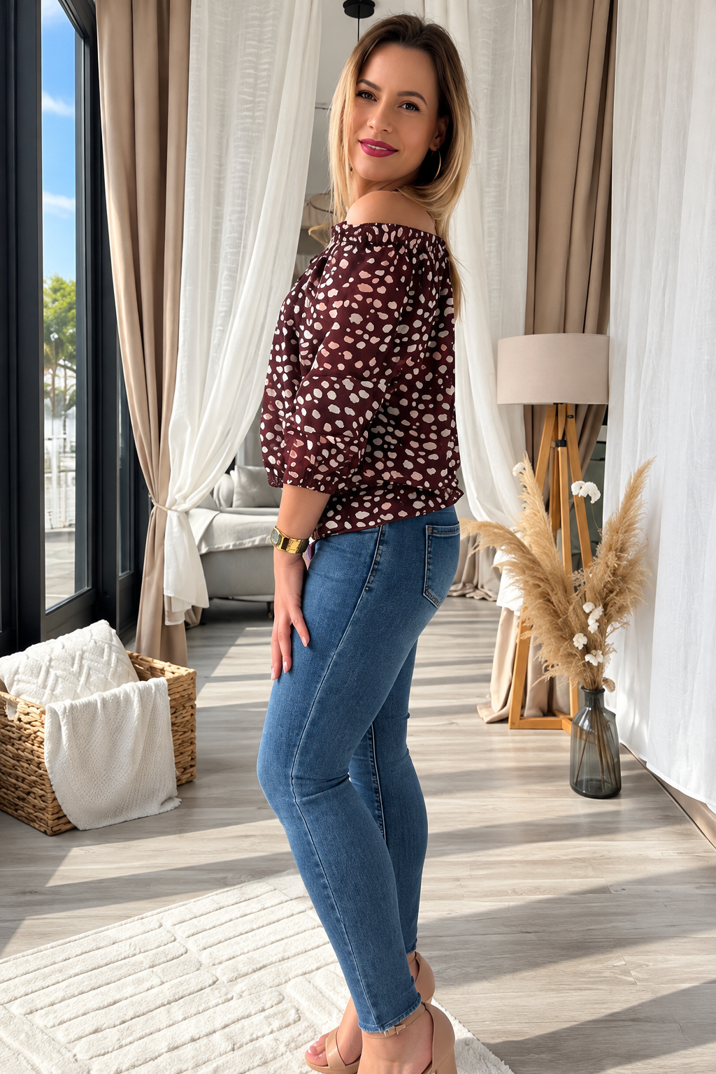 Chemisier marron à motifs